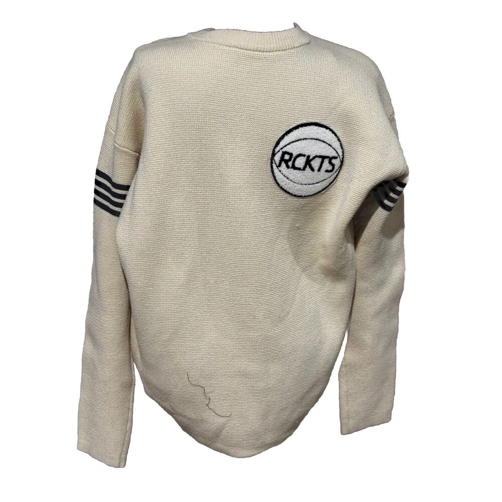 HM LOGG Mens RCKTS Varsity Knit Sweater‎ Cream Black Striped Sz M College Preppy